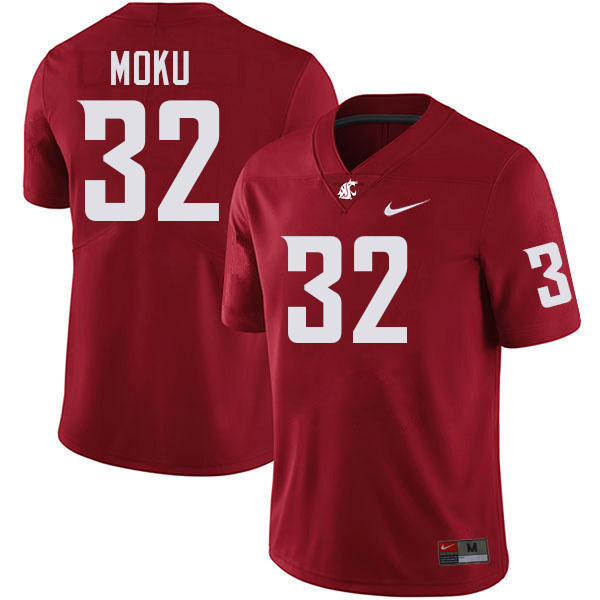 Men #32 Tanner Moku Washington State Cougars College Football Jerseys Stitched-Crimson